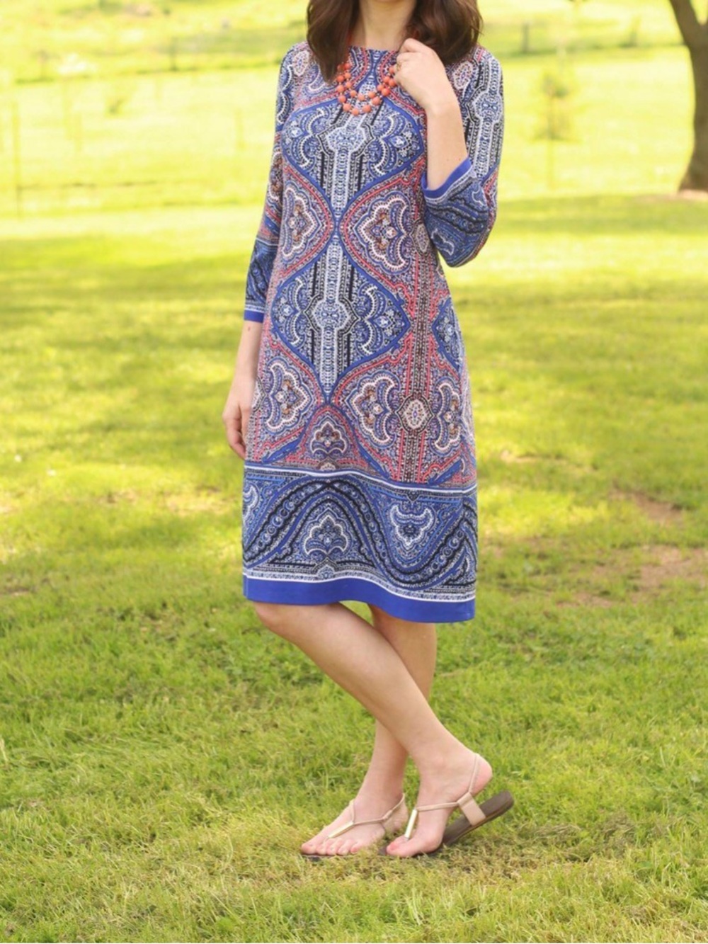 London Times Blue and Orange Paisley Midi Dress
